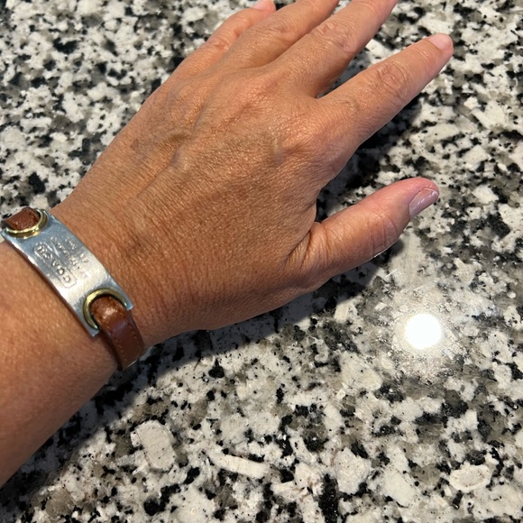 Vintage Coach Leather and Sterling Silver with Brass Trim Bracelet - Picture 1 of 11